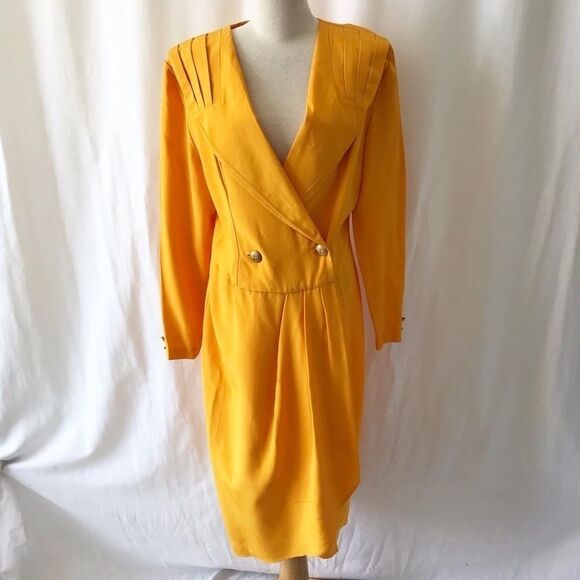 Vintage 80s Algo yellow trench jacket dress size 9 - Picture 1 of 11